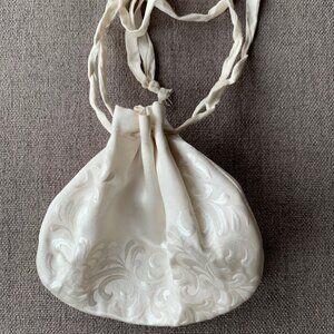 Wedding Ring Bearer Bag Ceremony Hand Painted White Silk Drawstring Bag Bridal